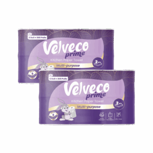 Velveco Prime 2 Ply Kitchen Tissue/Towel Roll 12 Pack, 720 Pulls (12 Rolls x 60 Pulls) Soft and Highly Absorbent | 100% Natural Virgin Cellulose Fiber