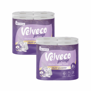 Velveco Prime 2 Ply Kitchen Tissue/Towel Roll 8 Pack, 480 Pulls (8 Rolls x 60 Pulls) Soft and Highly Absorbent | 100% Natural Virgin Cellulose Fiber